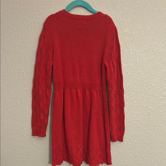 Girls Red A-Line Bishop Sleeve Crew Neck Sweater Dress - Picture 4 of 6
